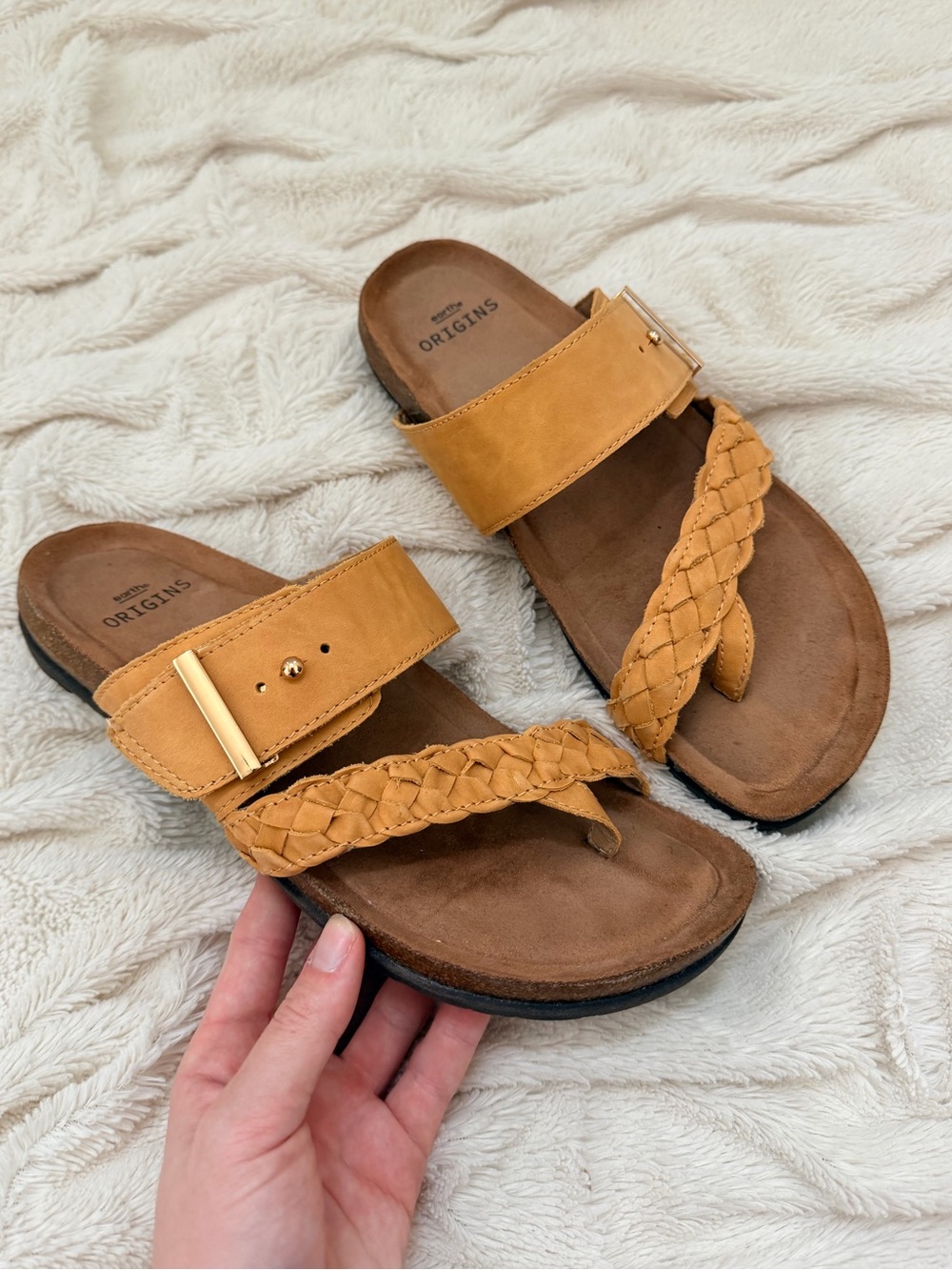 NWOT Earth Origins Onida sandals yellow braided boho toe-post Sz 9 women’s